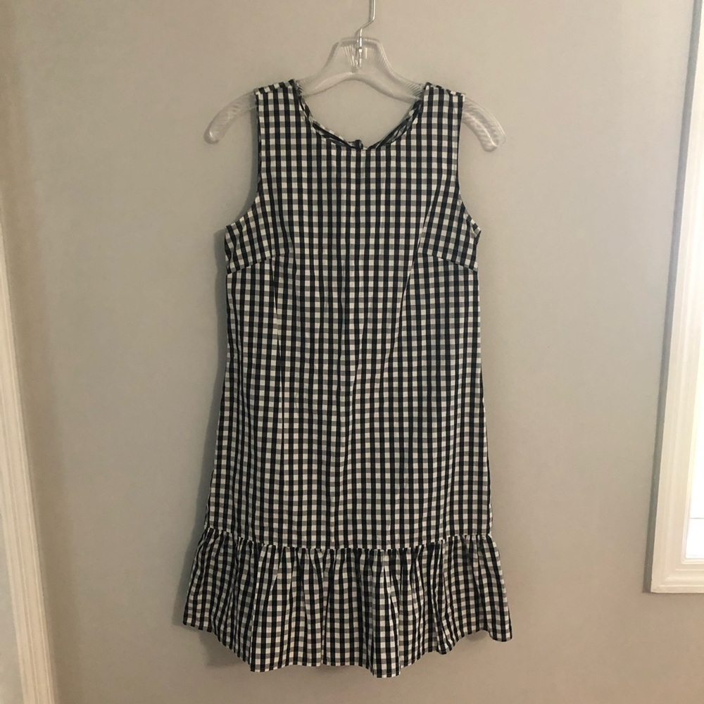 J. Crew Black and White Gingham Ruffled Scoop Neck Sundress